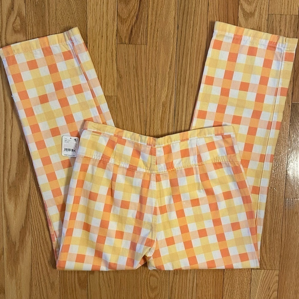 Free People She's All That Plaid Crop High Waist Pants Orange Yellow Sz 12 New - Picture 4 of 10